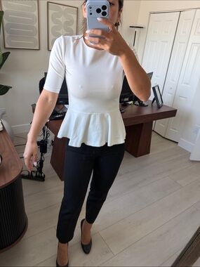 Zara White Peplum Short-Sleeve Top